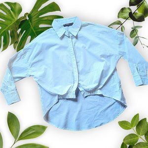 High Low White Cotton Button-Down Shirt, sz XS-S